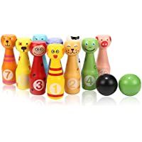 Los mejores  - Jacootoys Juego de Bolos de Madera con 10 Pasadores de Animales 2 Pelotas de Juguete Educativo para Niños 2 3 4 5 años…